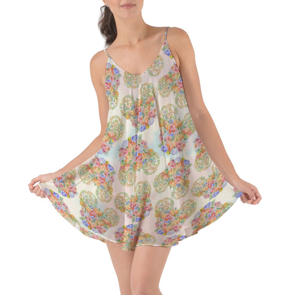 Beach Cover Up Dress - Floral Pumpkin Mouse Ears