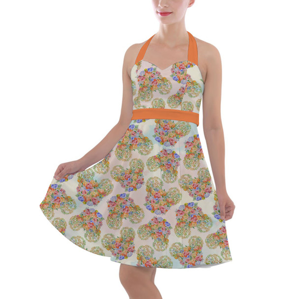 Halter Vintage Style Dress - Floral Pumpkin Mouse Ears