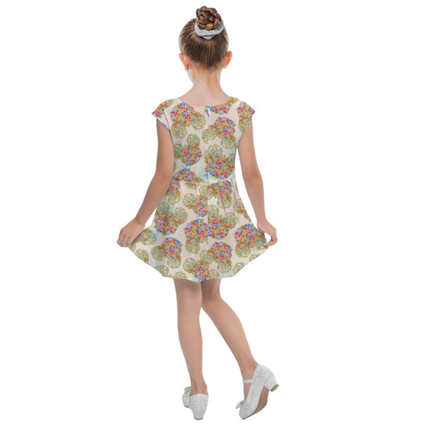 Girls Cap Sleeve Pleated Dress - Floral Pumpkin Mouse Ears