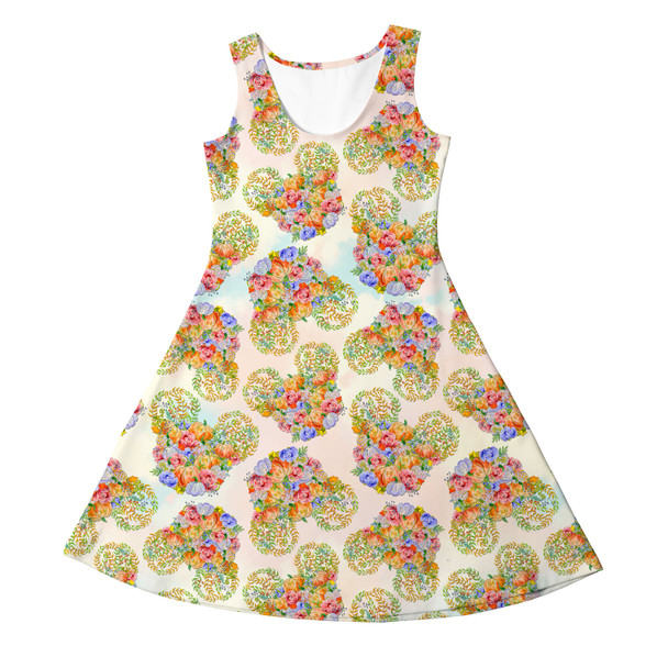 Girls Sleeveless Dress - Floral Pumpkin Mouse Ears