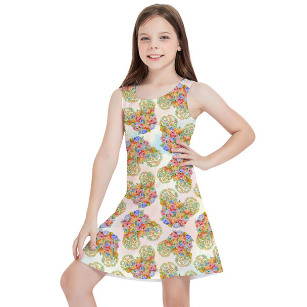 Girls Sleeveless Dress - Floral Pumpkin Mouse Ears