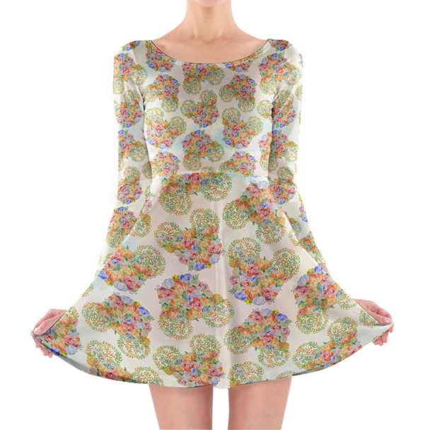 Longsleeve Skater Dress - Floral Pumpkin Mouse Ears