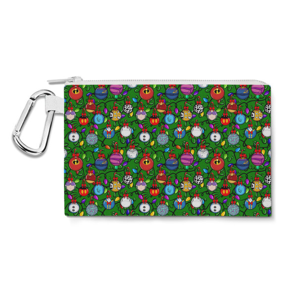 Canvas Zip Pouch - Disney Christmas Baubles on Green