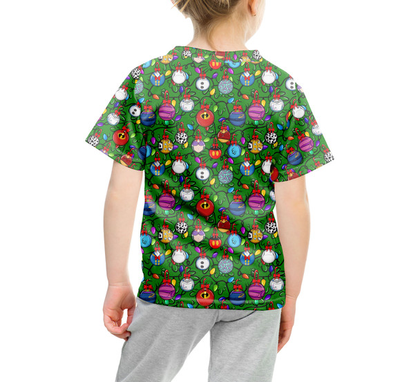 Youth Cotton Blend T-Shirt - Disney Christmas Baubles on Green