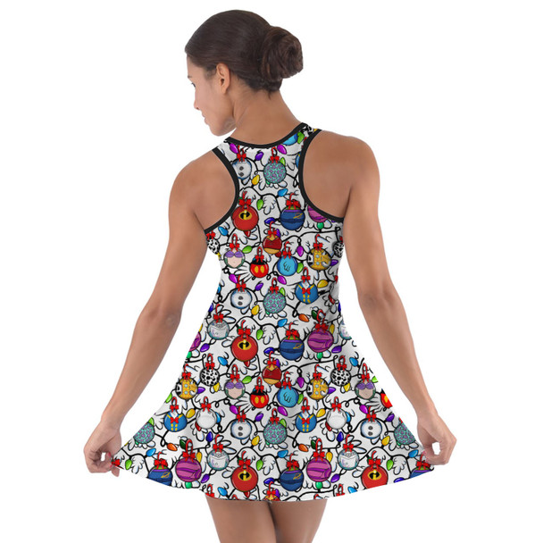 Cotton Racerback Dress - Disney Christmas Baubles on White