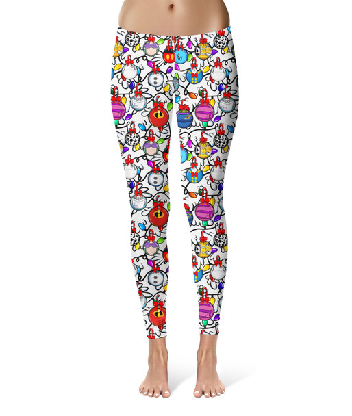 Sport Leggings - Disney Christmas Baubles on White