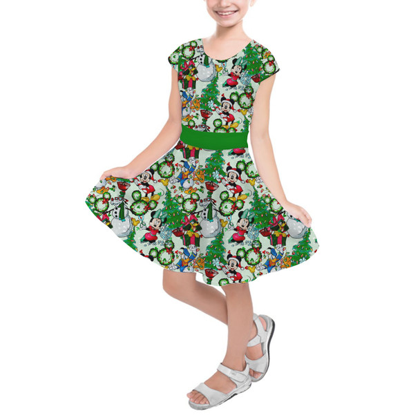 Girls Short Sleeve Skater Dress - Mickey & Friends Christmas Decorations