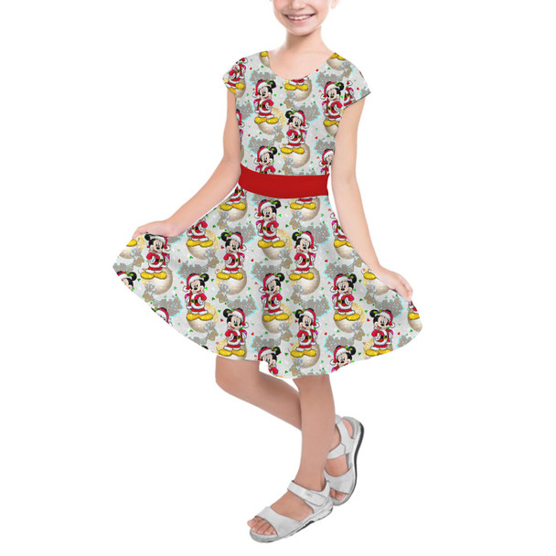 Girls Short Sleeve Skater Dress - Santa Mickey Mouse