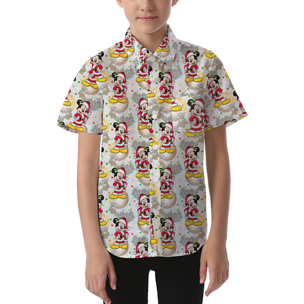 Kids' Button Down Short Sleeve Shirt - Santa Mickey Mouse