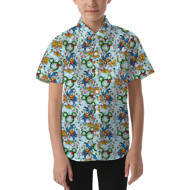 Kids' Button Down Short Sleeve Shirt - Donald Duck & the Christmas Lights