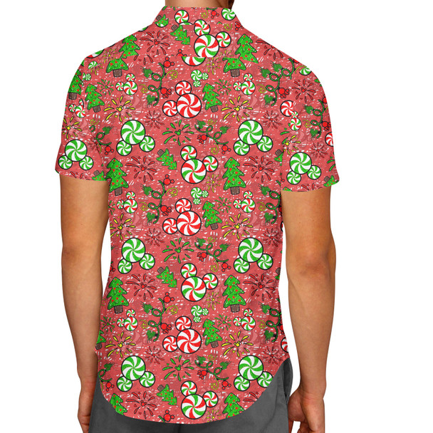 Men's Button Down Short Sleeve Shirt - Christmas Sketched Mouse Ears