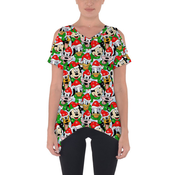 Cold Shoulder Tunic Top - Mickey & Friends Santa Hats