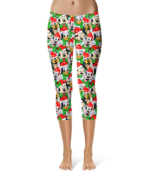 Sport Capri Leggings - Mickey & Friends Santa Hats