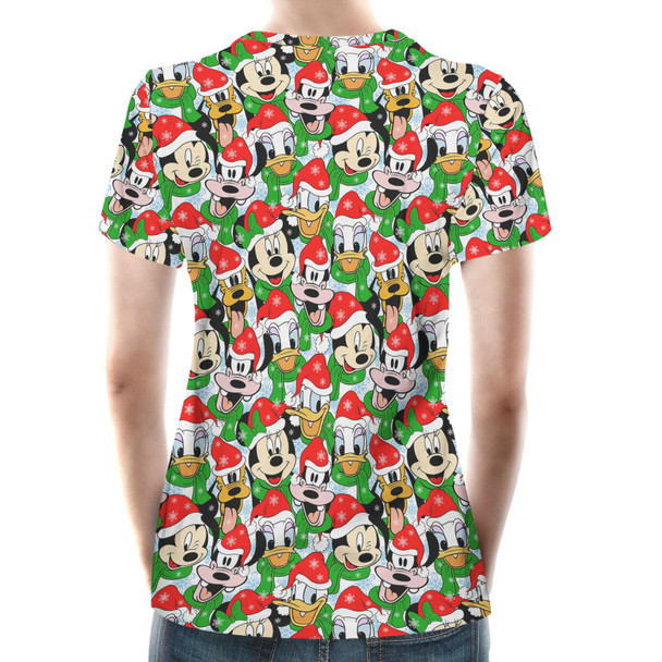 Women's Cotton Blend T-Shirt - Mickey & Friends Santa Hats