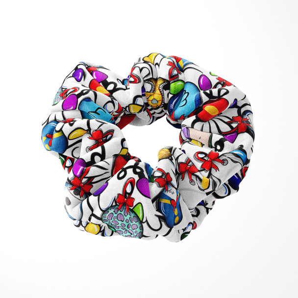 Velvet Scrunchie - Disney Christmas Baubles on White