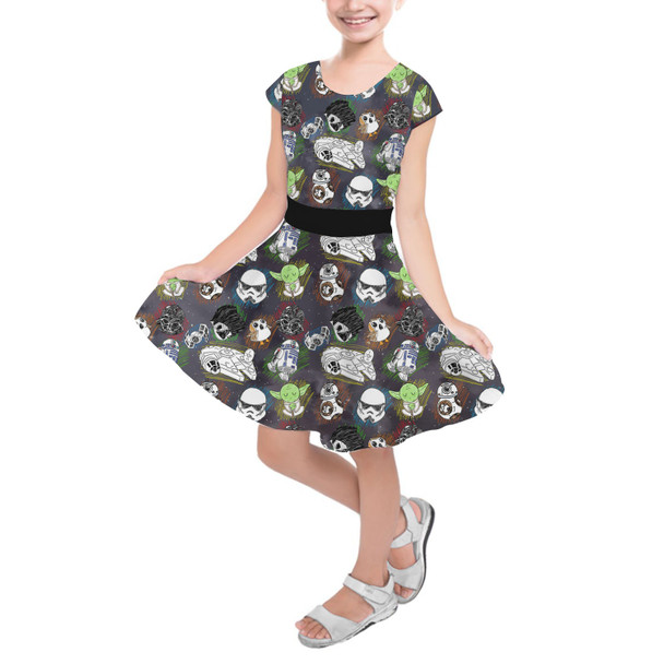 Girls Short Sleeve Skater Dress - Sketched Star Wars