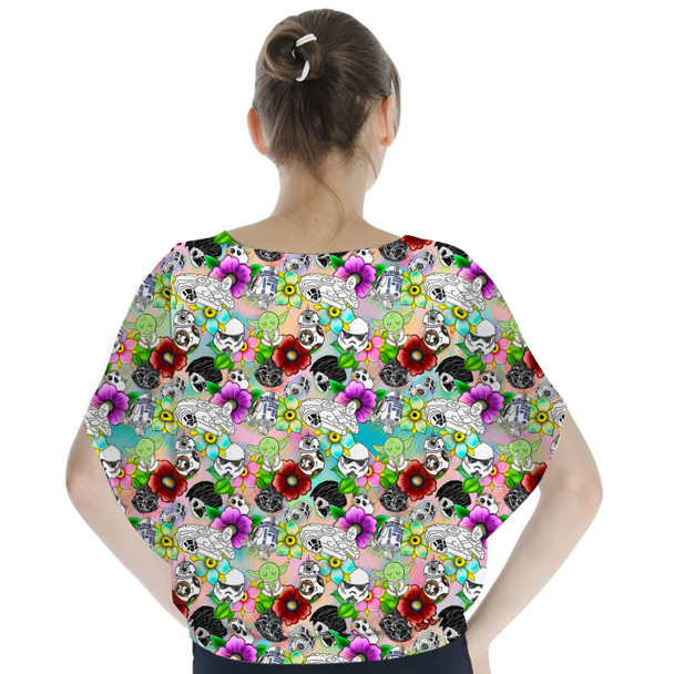 Batwing Chiffon Top - Sketched Floral Star Wars