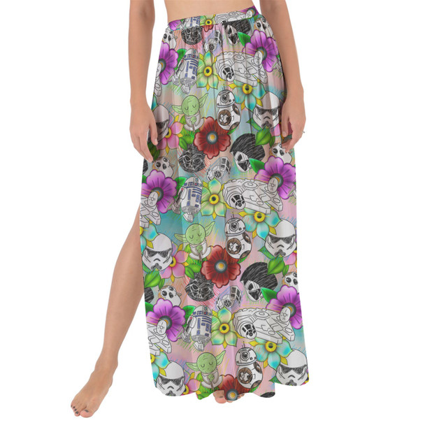 Maxi Sarong Skirt - Sketched Floral Star Wars