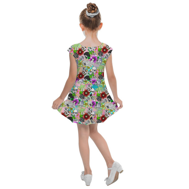 Girls Cap Sleeve Pleated Dress - Sketched Floral Star Wars