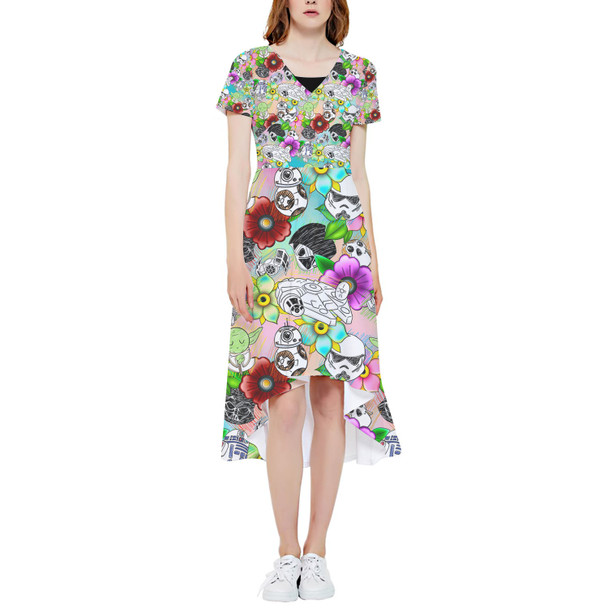 High Low Midi Dress - Sketched Floral Star Wars