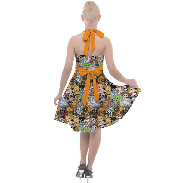 Halter Vintage Style Dress - Sketched Cute Star Wars Characters