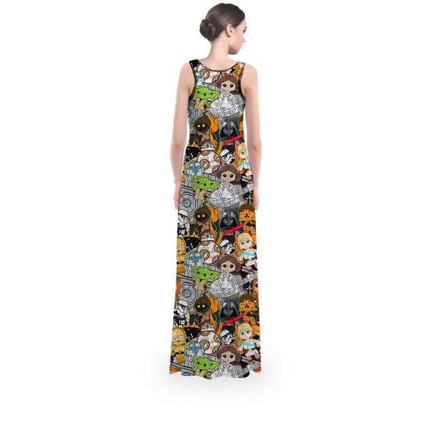 Flared Maxi Dress - Sketched Cute Star Wars Characters