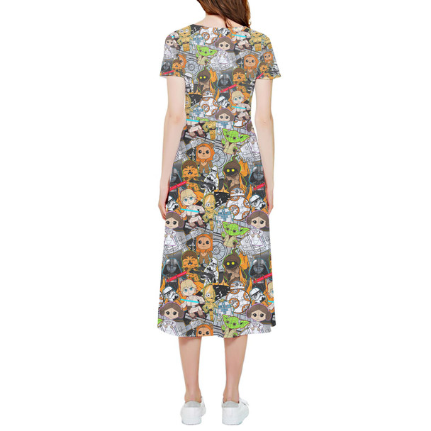 High Low Midi Dress - Sketched Cute Star Wars Characters