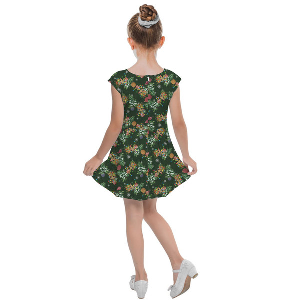 Girls Cap Sleeve Pleated Dress - A Baby Groot Christmas