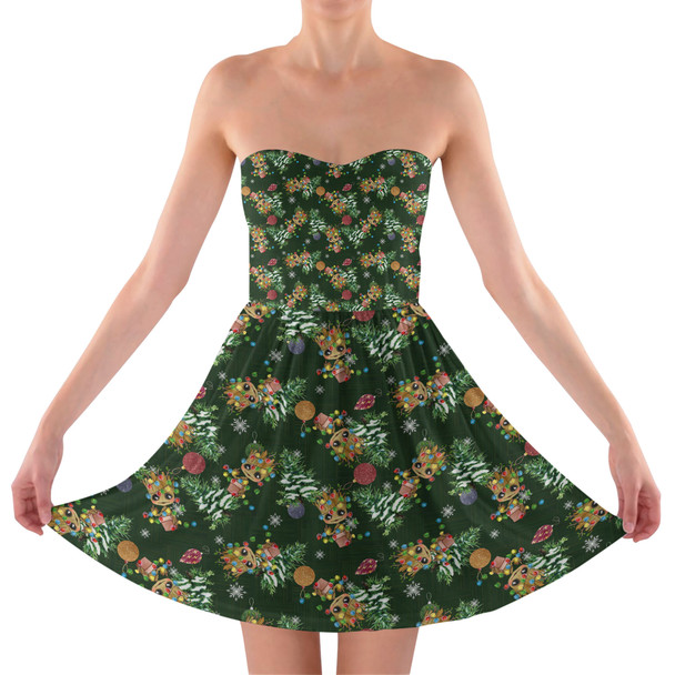 Sweetheart Strapless Skater Dress - A Baby Groot Christmas