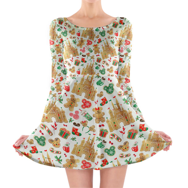 Longsleeve Skater Dress - Cinderella Castle Gingerbread Cookies