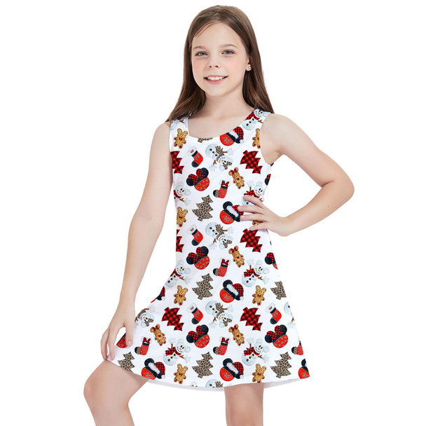 Girls Sleeveless Dress - Buffalo Plaid Mouse Ears Christmas