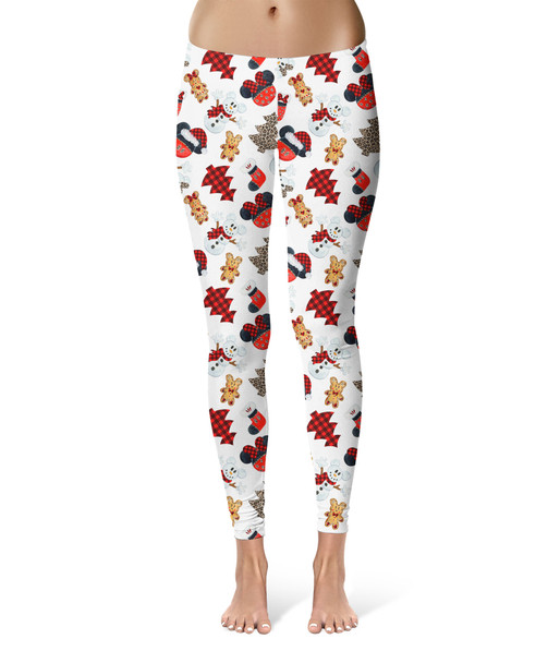 Sport Leggings - Buffalo Plaid Mouse Ears Christmas