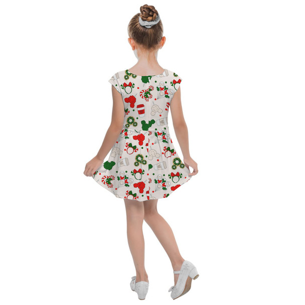 Girls Cap Sleeve Pleated Dress - Christmas Snacks 'n Ears