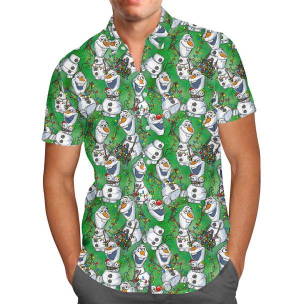 Men's Button Down Short Sleeve Shirt - Sketched Olaf Christmas