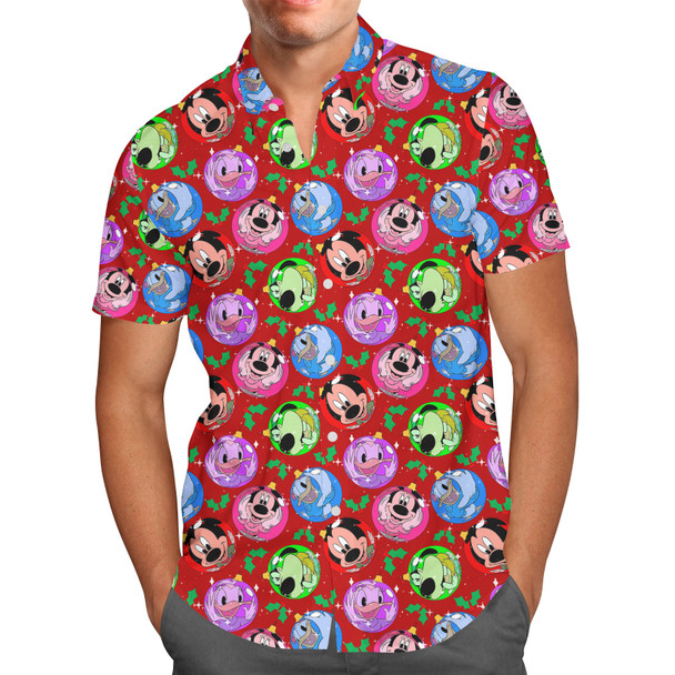 Men's Button Down Short Sleeve Shirt - Funny Mouse Ornament Reflections