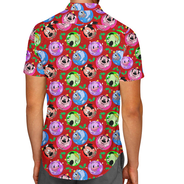 Men's Button Down Short Sleeve Shirt - Funny Mouse Ornament Reflections