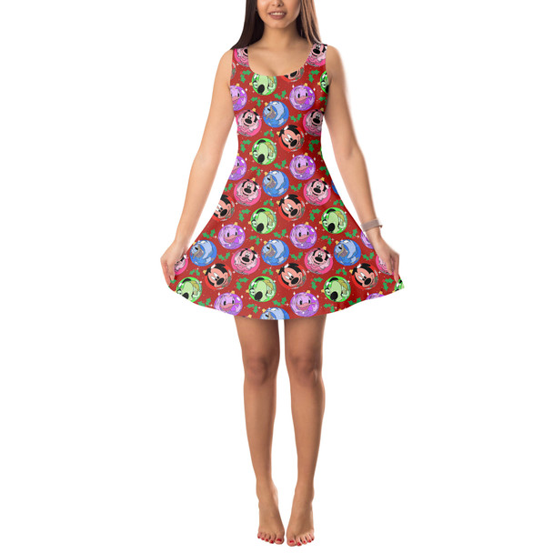 Sleeveless Flared Dress - Funny Mouse Ornament Reflections