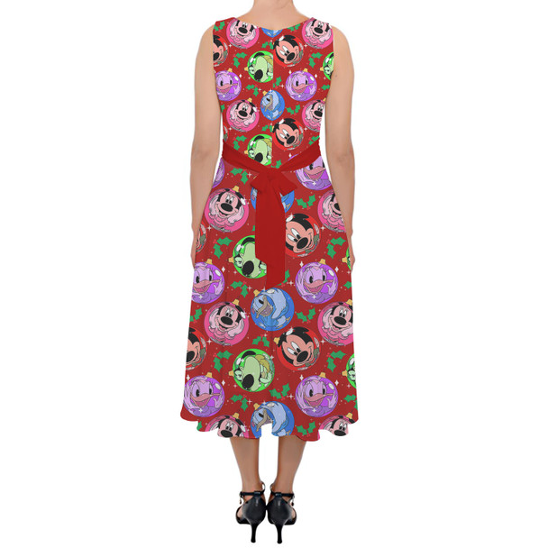 Belted Chiffon Midi Dress - Funny Mouse Ornament Reflections