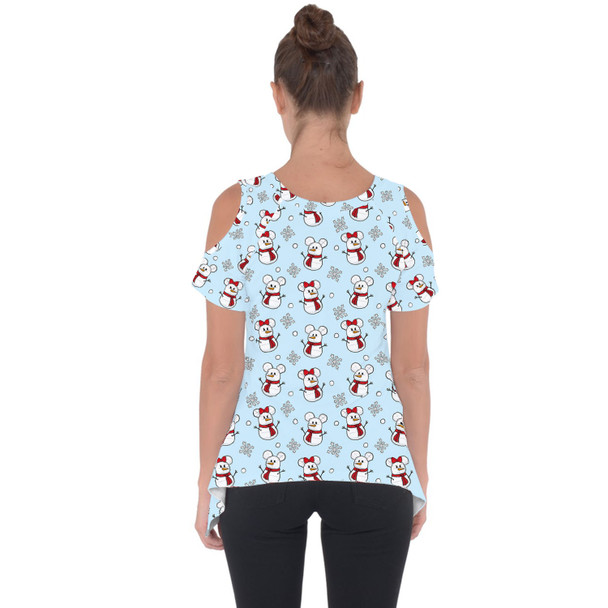 Cold Shoulder Tunic Top - Mickey & Minnie Snowmen