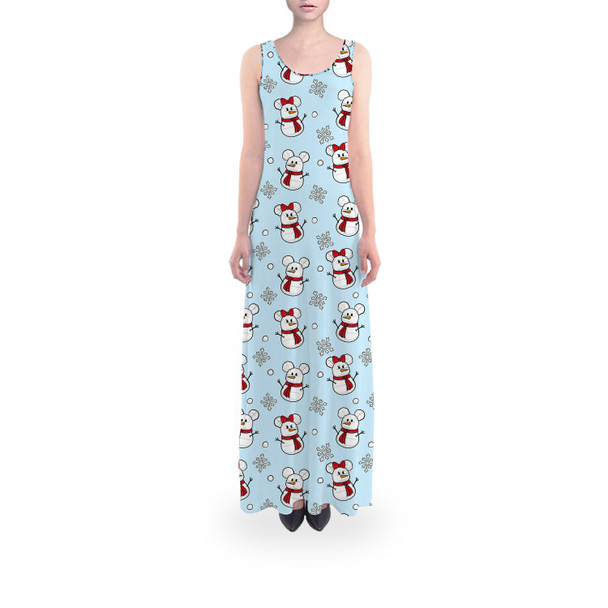 Flared Maxi Dress - Mickey & Minnie Snowmen