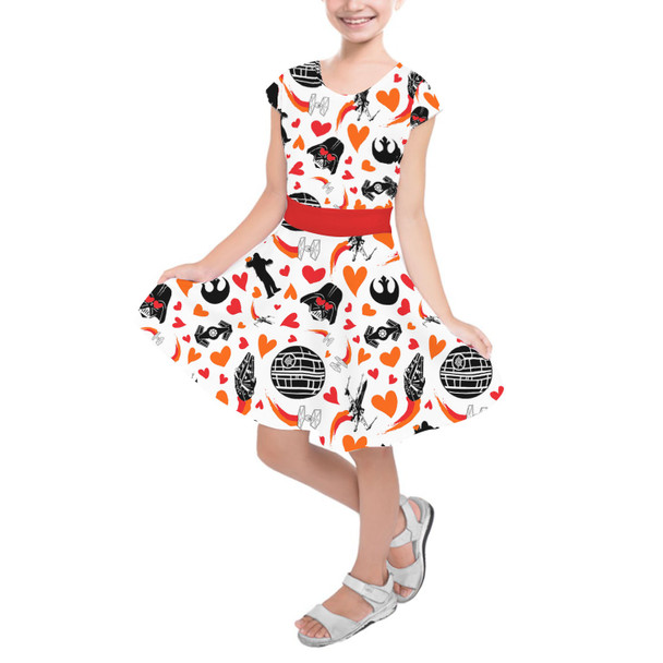 Girls Short Sleeve Skater Dress - Star Wars In Love