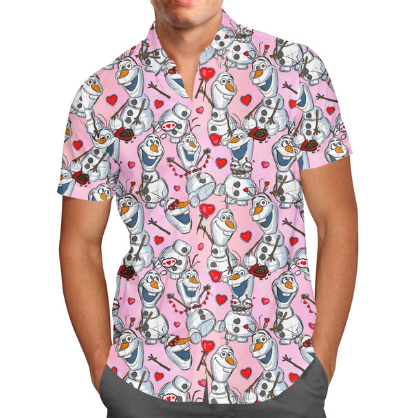 Men's Button Down Short Sleeve Shirt - Sketched Olaf Valentine's Day