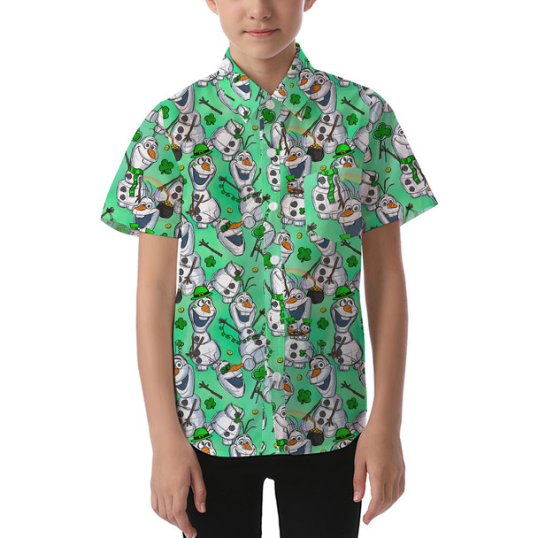 Kids' Button Down Short Sleeve Shirt - Sketched Olaf St. Patrick's Day