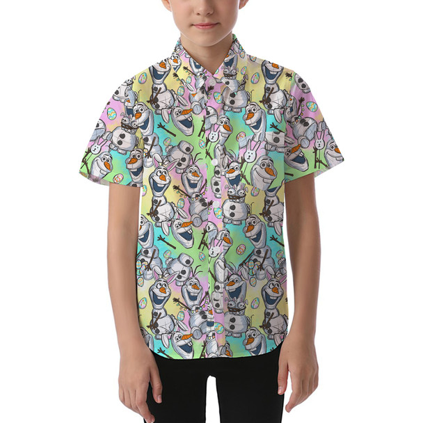 Kids' Button Down Short Sleeve Shirt - Sketched Olaf Easter