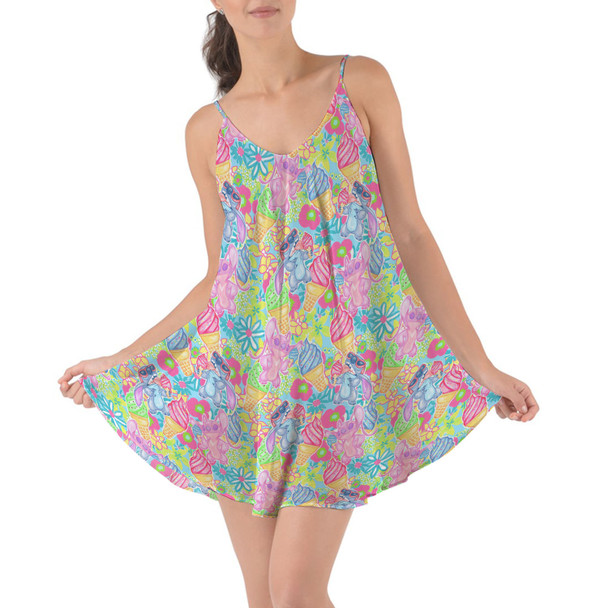 Beach Cover Up Dress - Neon Floral Stitch & Angel