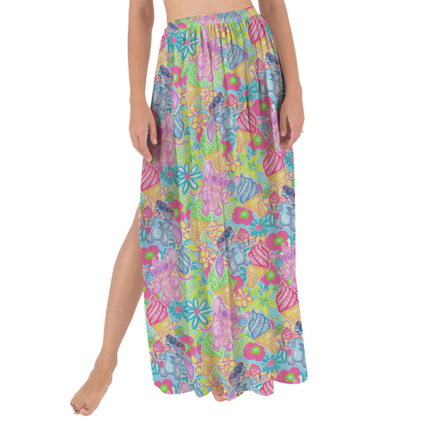 Maxi Sarong Skirt - Neon Floral Stitch & Angel