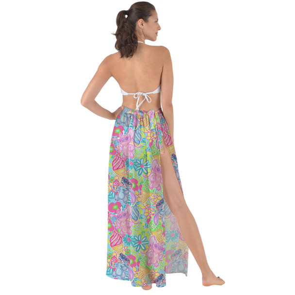 Maxi Sarong Skirt - Neon Floral Stitch & Angel