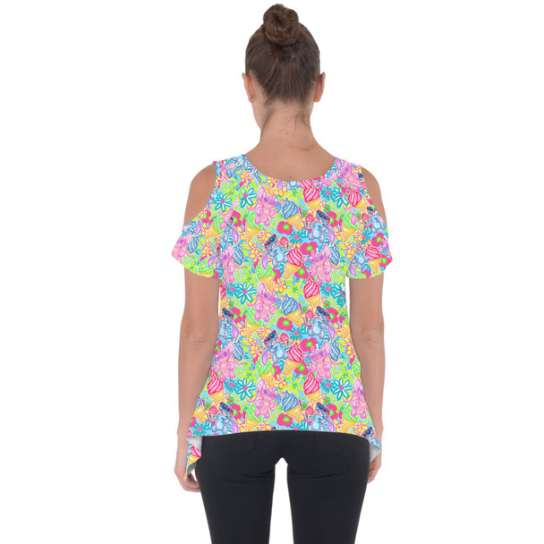 Cold Shoulder Tunic Top - Neon Floral Stitch & Angel