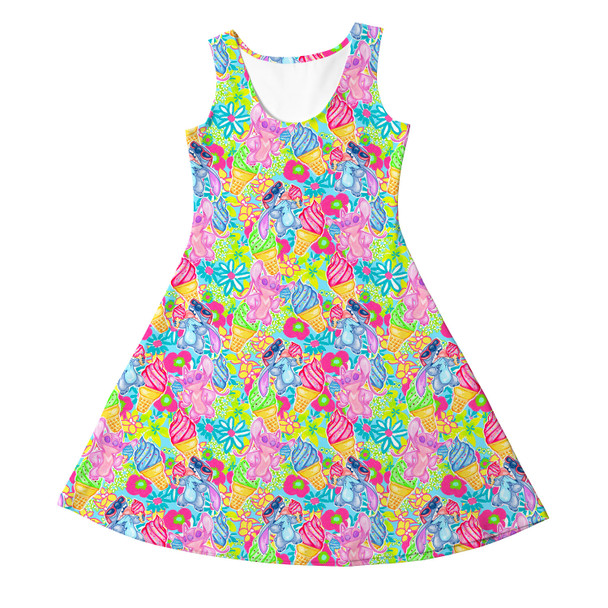 Girls Sleeveless Dress - Neon Floral Stitch & Angel