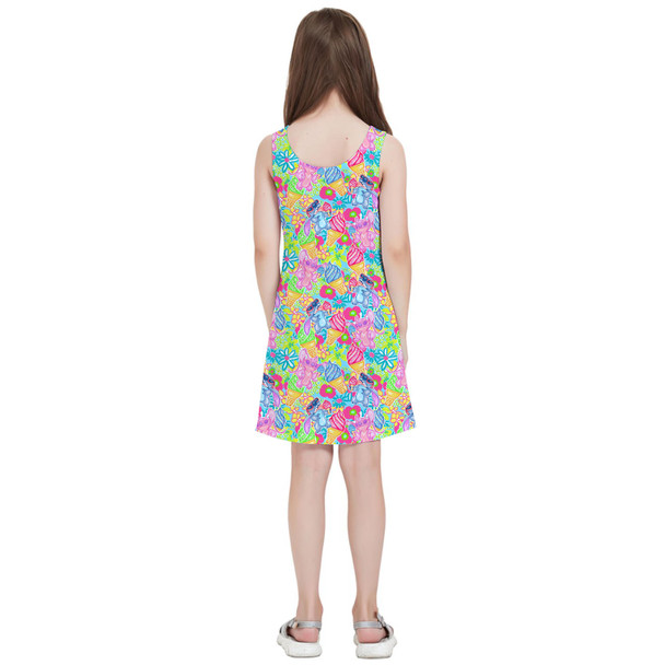 Girls Sleeveless Dress - Neon Floral Stitch & Angel